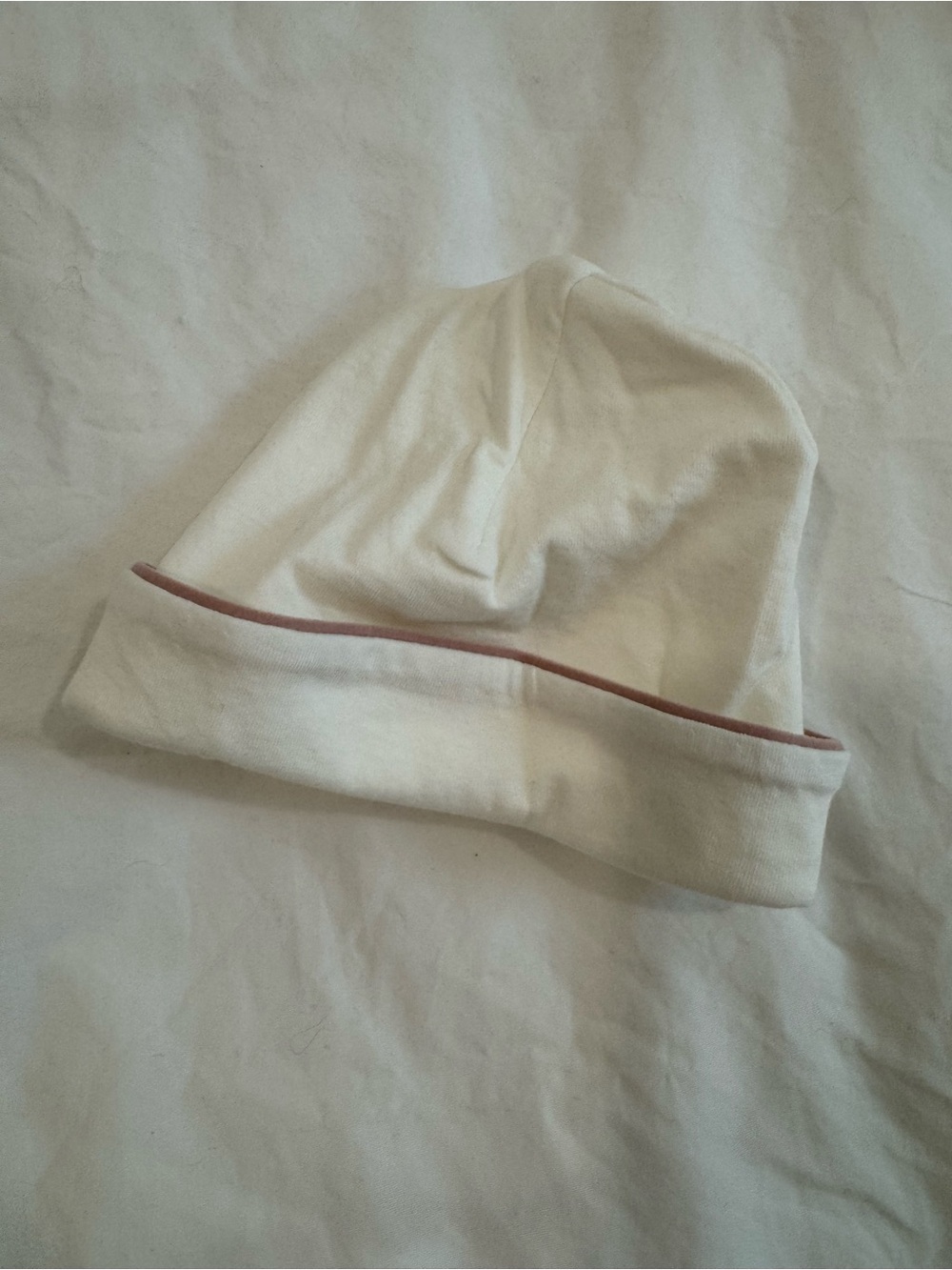 Cream Kids Beanie Hat with Pink Trim